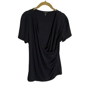 Talbots Black Draped Neckline Minimalistic Staple Black Blouse Medium
